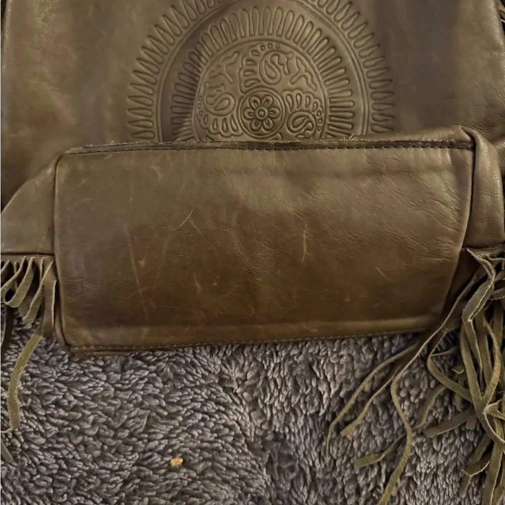 PATRICIA NASH Niccioleta Italian Leather Embossed Fringe Bucket Bag